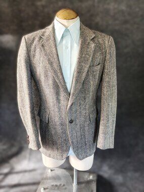 80's Harris Tweed Sport Jacket/ Vintage Wool Herringbone Sport Coat